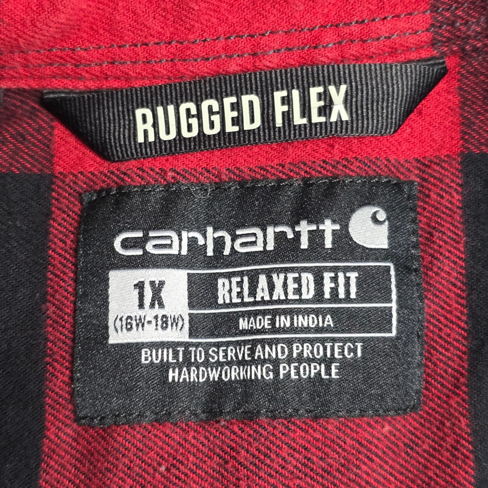 Carhartt Rugged Flex Flannel Shirt Womens 1X Red‎ Black Buffalo Plaid Workwear - Picture 6 of 12